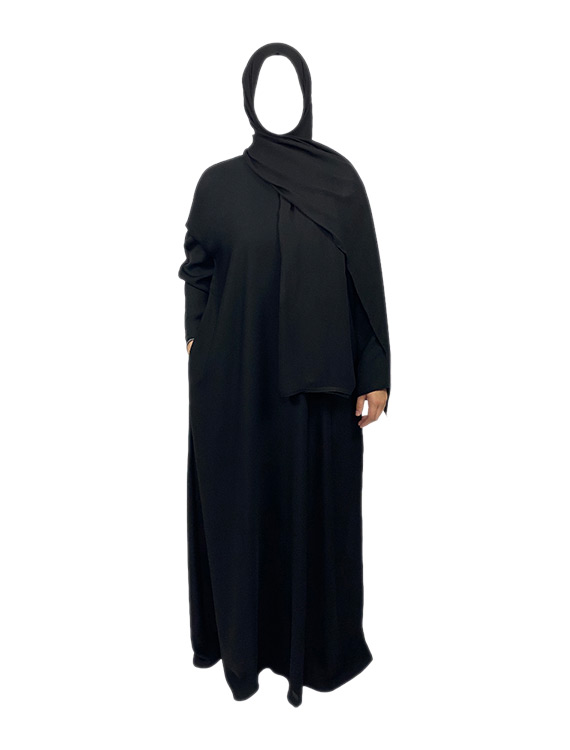 Traditional Solid Black Abaya - Image 3