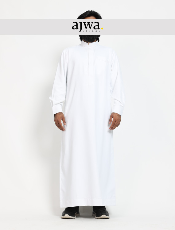 Men's White Premium  Jubba Thobe With Collar - ajwa. London