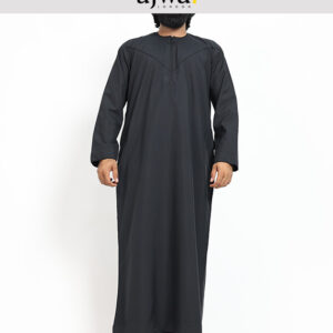 Men’s Shiny Dark Black Omani Style Jubba Thobe - Hub AlHaya