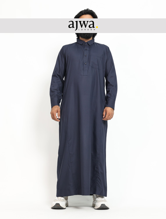 Men's Navy Blue Jubba Thobe Long Sleeve - ajwa. London