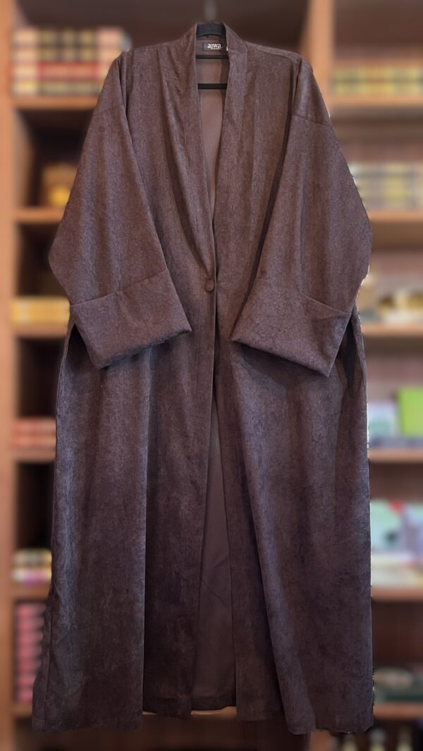 Open Corduroy Abaya CoCo Brown by AJWA. LONDON