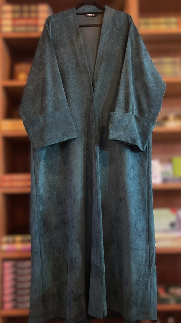 Open Corduroy Abaya Forest Green by AJWA. LONDON