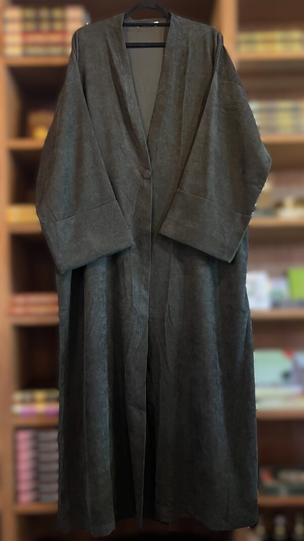 Open Corduroy Abaya Sage Green by AJWA. LONDON